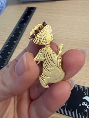 Gold-Tone Princess Silhouette Brooch with Purple Stones